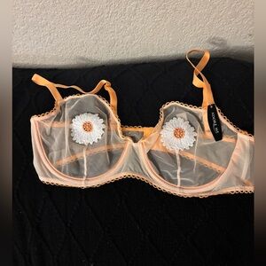 Adore Me Orange Sheer Floral Bra